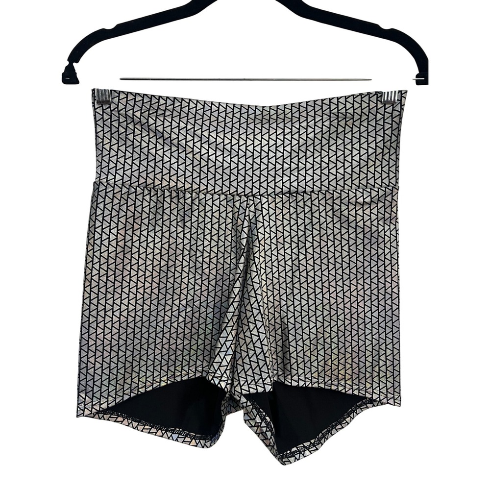 Coquetry Clothing Rave Shorts XL Festival Light Reactive Holographic Silver